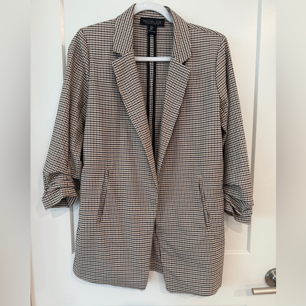 Rachel Zoe Black, Camel and Cream Long Houndstooth Blazer